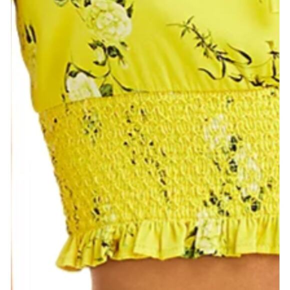 Alice + Olivia Shanae Floral Print Smocked Ruffle Crop Top | Womens L, Yellow - Picture 4 of 9
